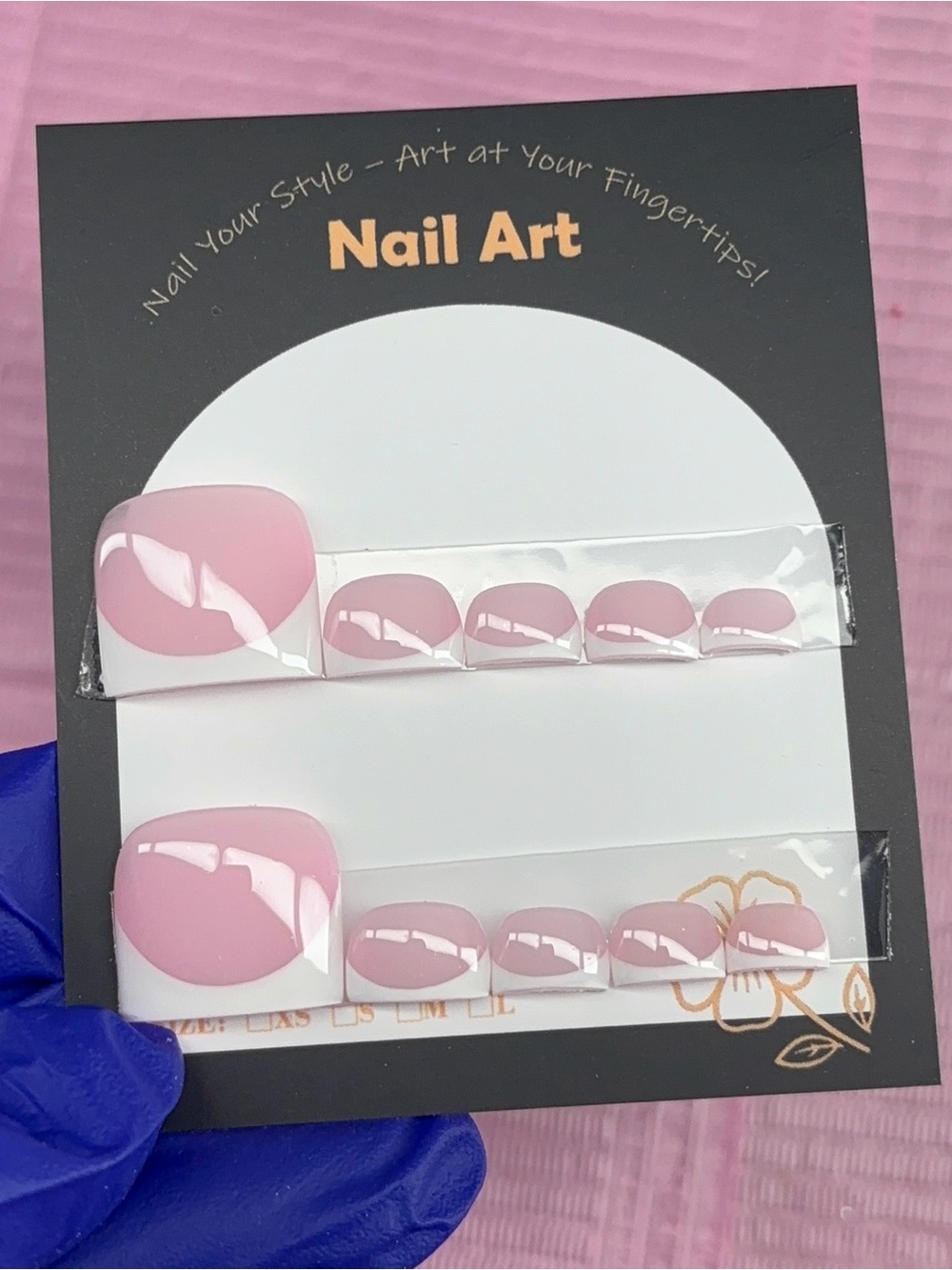 press on toenails pink base white French tips handmade custom builder gel